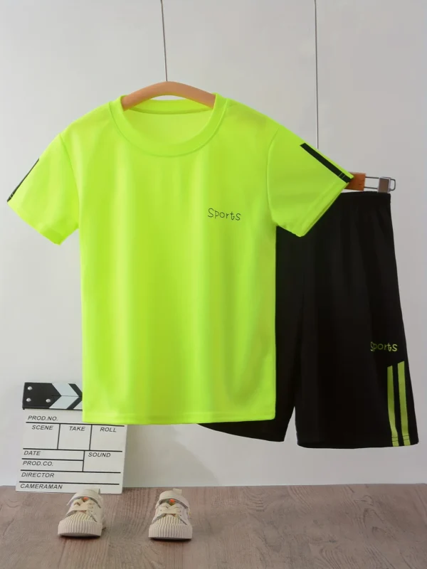 Summer Children Boy Football Clothes Set Kid Girls Breathable T-Shirts And Shorts 2pcs Suit Teenage Stripe Top Bottom Tracksuits
