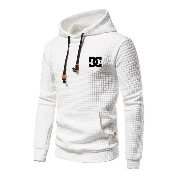 New autumn and winter Europe men DC letters printed casual large pocket hoodie jumper small plaid jacquard plus size casual hood