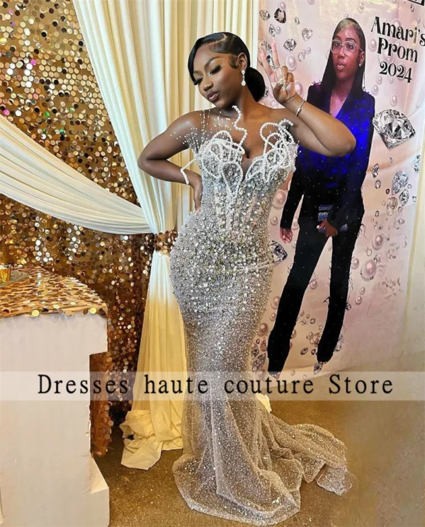 Aso Ebi Sparkly Silvers Sequin Prom Dresses Black Girls 2025 Beading Mermaid Party Gowns African Women Evening Dress Customized