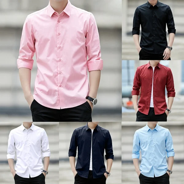 New Fashion Non-iron Shirt Anti-wrinkle Classic Solid Business Casual Soft Wear Long Sleeve Shirts For Men AEchoice - Image 3