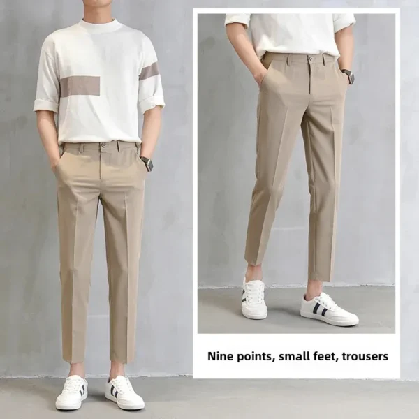 European Style Men's Casual Cropped Pants Straight Leg Slim Fit Smooths Your Silhouette Korean Version Male Suit Pants - Image 5