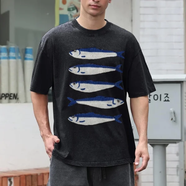 Gojo Cartoon Salted Fish Print Women's Loose T-Shirt Oversized Wash Short Sleeve Summer 2024 Fashion Design Casual Top - Image 3