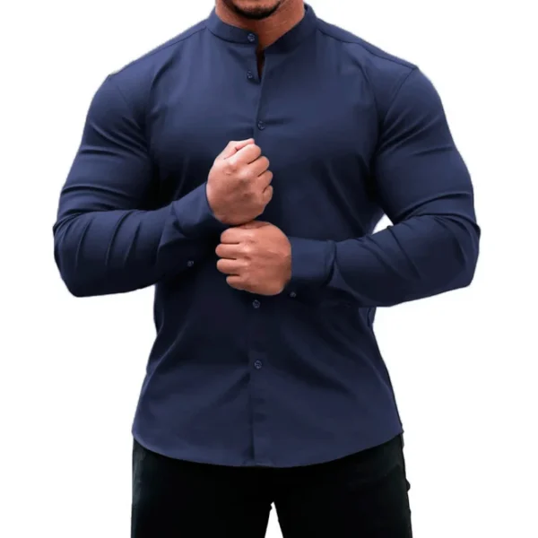 Men's Casual Shirt Slim Fit Micro-elastic Long Sleeve Comfortable Versatile Stand Collar Tops Camisas Men Dress Shirt - Image 3