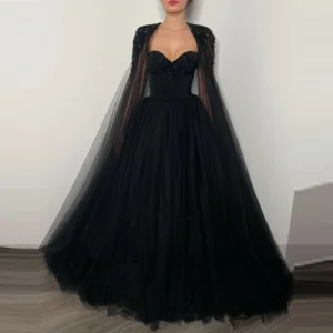 Lovestory Black Gown for Women Party Formal Evening Sweetheart Prom Dresses Beading Wraps Bride Wear Special Banquet Vestidos