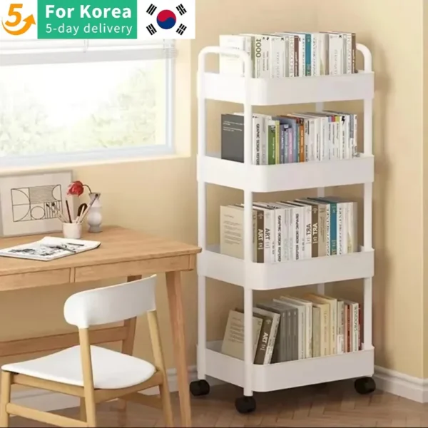 3/4 Tier Mobile Storage Rack Trolley Organizer With Wheels Plastic Kitchen Organizers Household Cart Mobile Trolley Bookshelf