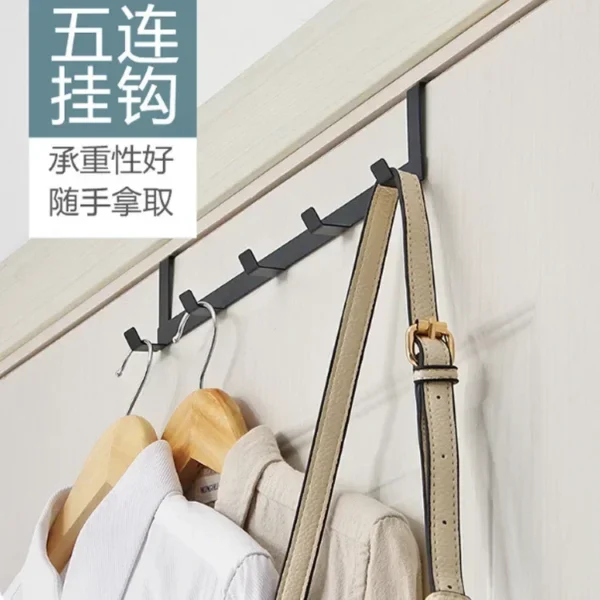 No Punching 5 Hooks Door Rear Hook Wrought Iron Clothes Bag Hanger Hat Sundries Storage Rack Hanger Home Bathroom Organizer - Image 2