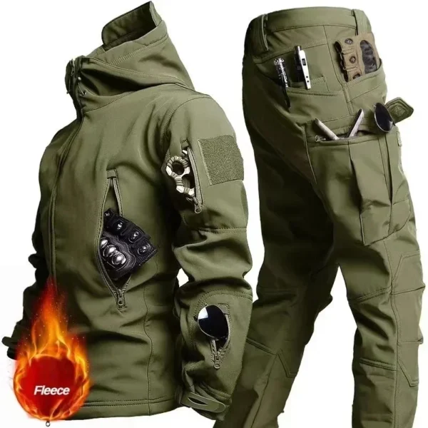 Tactical Winter Set for Men, Outdoor Windproof Waterproof Suit, Multi-Pocket Soft Shell Hooded Jackets & Sharkskin Work Pants - Image 2