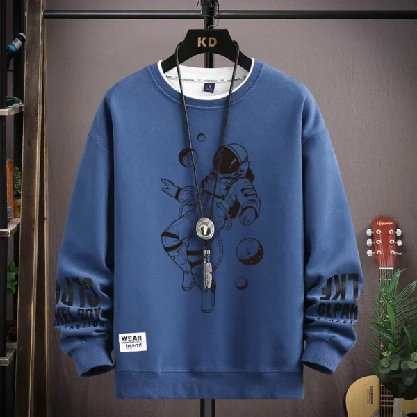 Autumn Men's Sweatshirt Adolescent Astronaut Printed Long Sleeve T-Shirt Fashion Men's Clothing Grey O Neck Harajuku Top New - Image 6
