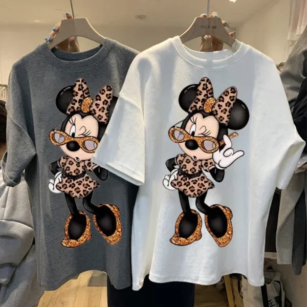 Vintage Women Tshirt Ulzzang Harajuku Mickey Minnie Printed Femme Tshirt Oversized Loose Casual 90s Streetwear