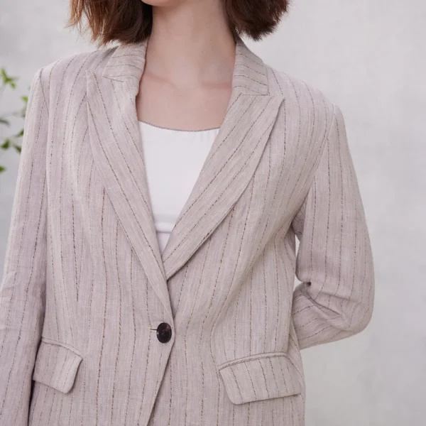 K2062X Luxury Brand Women's Clothing 100% Linen Ladies Office wear Stripe Suit Women's Formal Blazer Clothes - Image 3