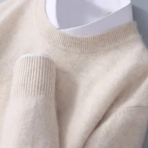 New Mink Cashmere Sweater for Men, Crewneck Loose Solid Color Knit Undercoat