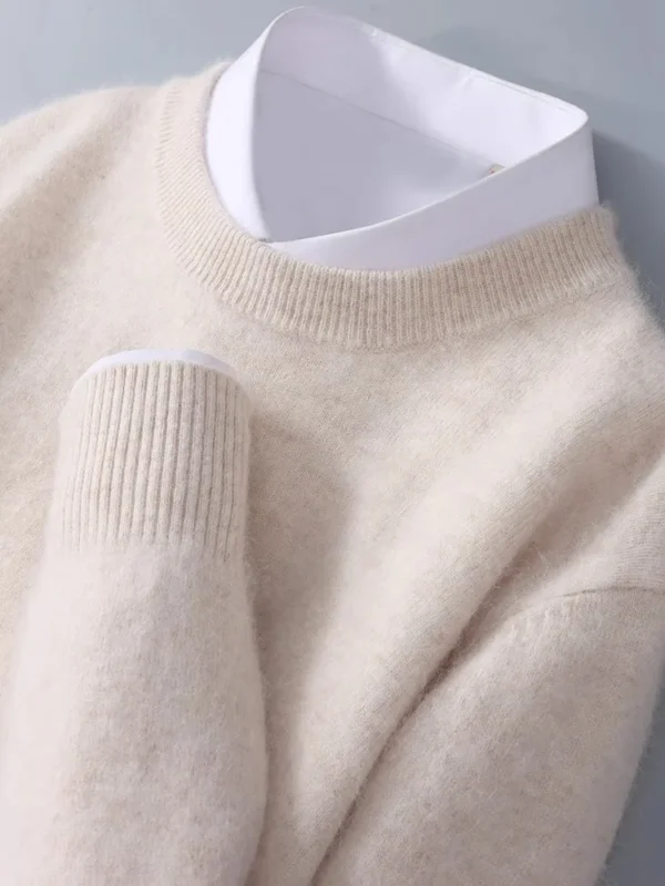 New Mink Cashmere Sweater for Men, Crewneck Loose Solid Color Knit Undercoat