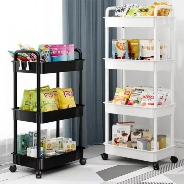 Bookshelf Storage Trolley Mobile Kitchen Organizer Cart With Wheels Multi-Layer Bathroom Shelves Household Snacks Storage Rack - Image 2