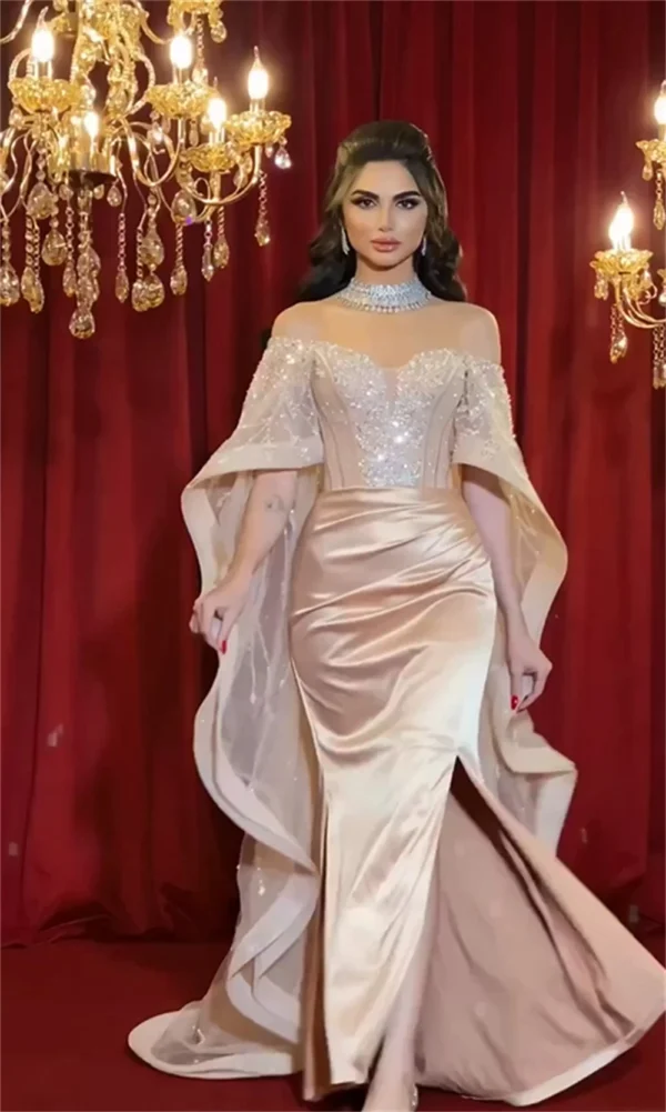 Customized Exquisite Off-the-shoulder Sheath Cocktail Sequin Flowers Chiffon Occasion Evening Gown birthday dress for women - Image 3