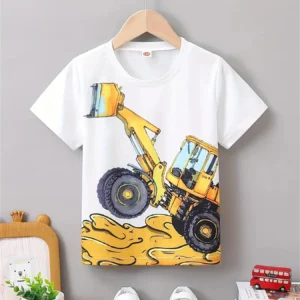 Children's T-Shirt Kids Clothes Cartoon Excavator Graphic T Shirts Short Sleeve Boys Summer Clothes O-Neck Toddler Boy Clothing