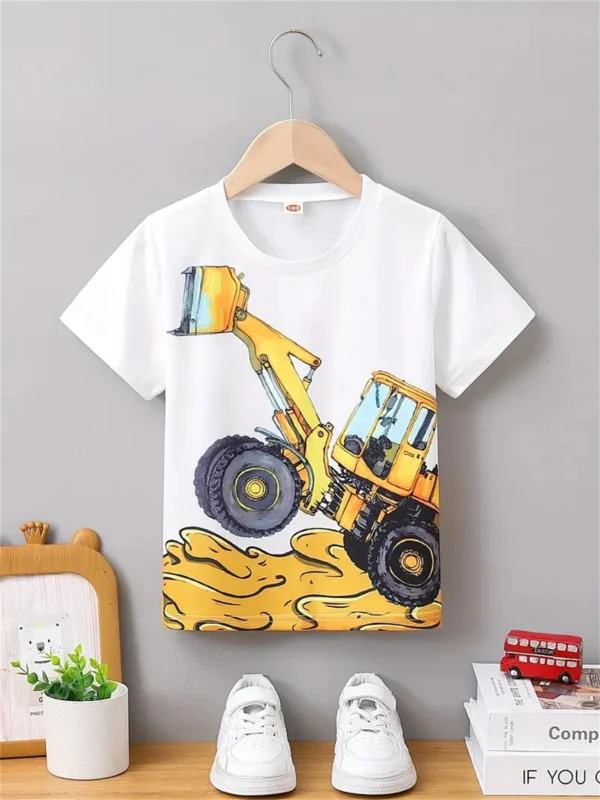 Children's T-Shirt Kids Clothes Cartoon Excavator Graphic T Shirts Short Sleeve Boys Summer Clothes O-Neck Toddler Boy Clothing