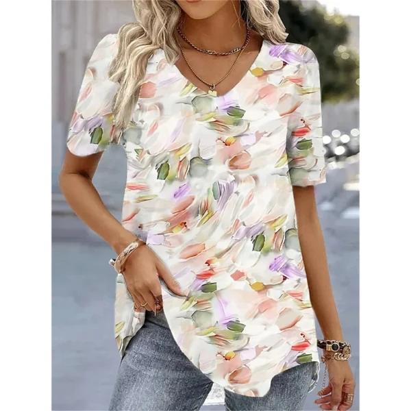 New Women's T-Shirt Summer V-Neck Tee Loose Casual Top Stripes Funny Printed Female Clothing Streetwear Women Pullover T-Shirts - Image 2