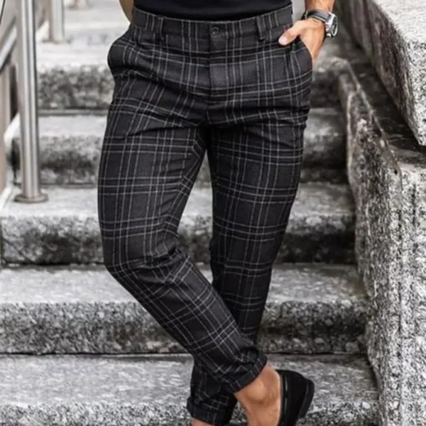 Checkered Pattern Fashion Men Trousers Plaid Loose Autumn Winter Vintage Men's Pants Business Casual Straight Leg Slim Pants - Image 5