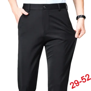 Plus Size Business Suit Pants for Men, crafted with premium stretch fabric to provide a refined formal look while ensuring maximum comfort. A classic black wardrobe staple.