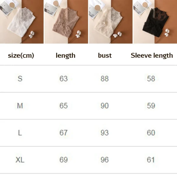 S-XL New Women Lace Shirt Spring Autumn Sexy Mesh Shirts Lace-Collared Blouse Long Sleeve Bottoming Shirt Pullover Top - Image 3