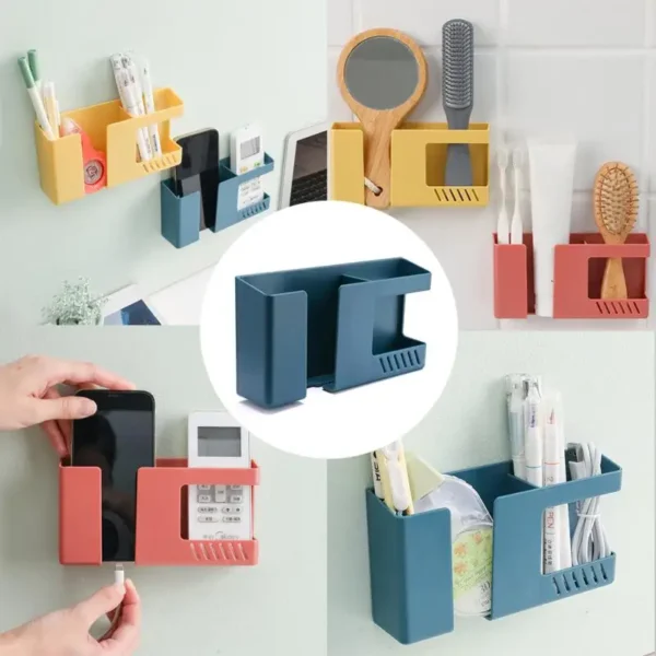 2 In 1 Wall-mounted Mobile Phone Remote Control Storage Box Multifunctional Punch-free Storage Rack Wall Debris Storage Holders - Image 5