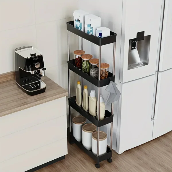 Bathroom Storage Rack With Wheels 3/4 Layer Rolling Utility Cart Bathroom Storage Organizer Multi-purpose Corner Shelf - Image 2