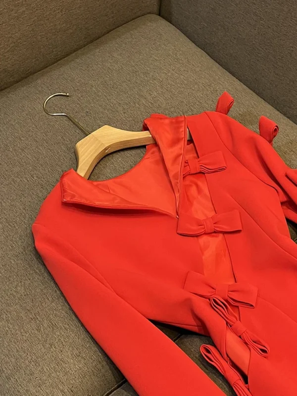 Fashion Hollow Out Designed Bowtie Lady Street Wear Long Sleeve O-neckline Slim Fitted Women Mini Formal Solid Dress - Image 4