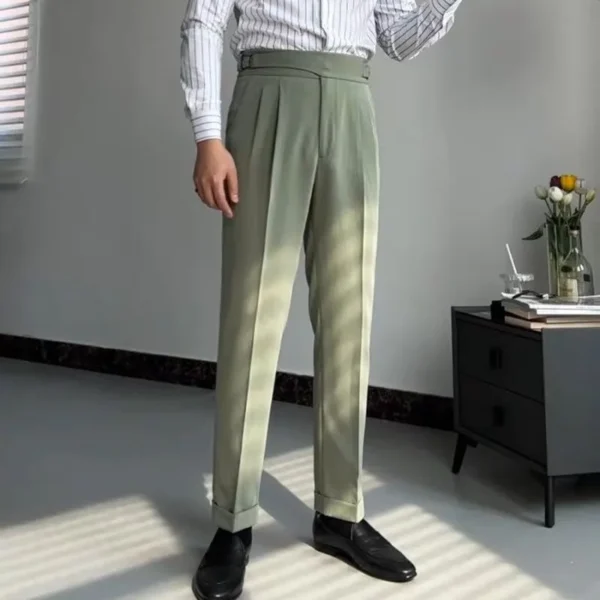 Oldyanup Men Vintage Gurkha Pants British Style High Waist Casual Straight Trousers Spring Autumn Fashion Naples Suit Pant - Image 2