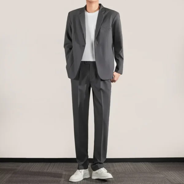 Casual Business Solid Color Western-style Clothes Suit For Men Trendy In Spring 2024 No Ironing Required Korean Style