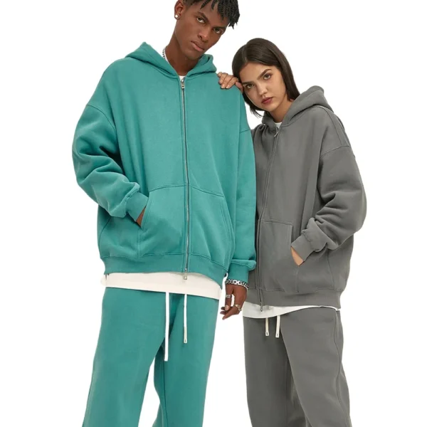 Custom LOGO Velvet Thickened Zipper Sweater Trousers Set for Men and Women, Couple Suit - Image 4