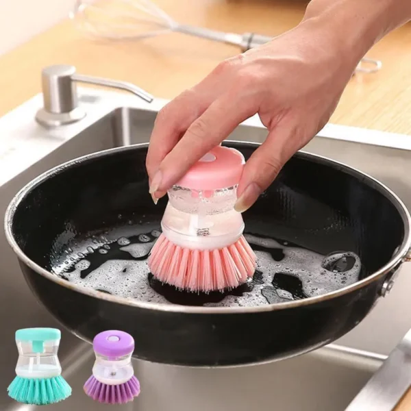 Practical Plastic Dishwashing Brush Save Time Decontamination Cleaning Brushes with Washing Up Liquid Soap Dispenser Daily Use
