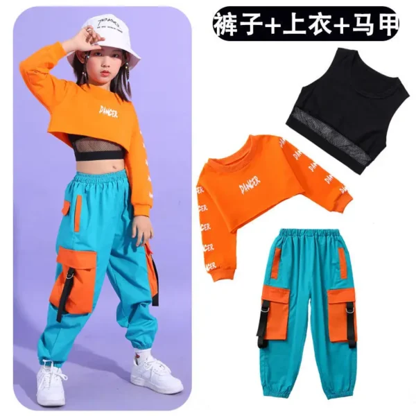 Summer Girls Hip Hop Clothes Set Kids Crop Top + Cargo Pants Street Dance Children Jazz Outfits Teen Streetwear Costumes 4-14Yrs - Image 2