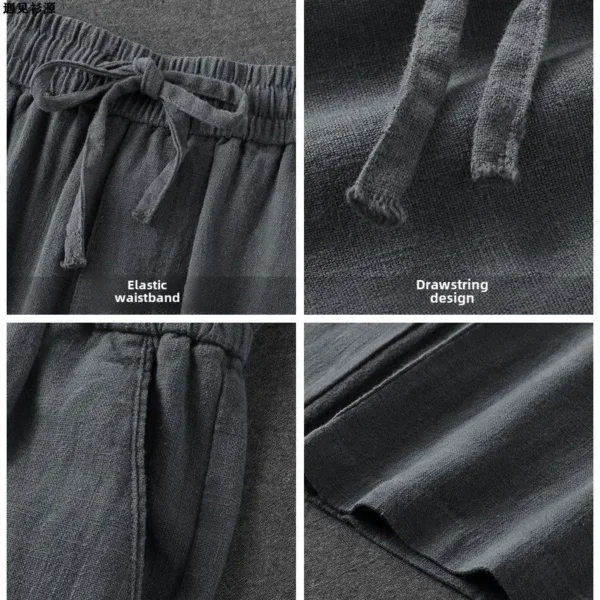 Breathable Cotton Linen Straight-Leg Pants Grey High-End Men's Summer Casual Trousers Loose Fit Cotton Linen Pants - Image 4