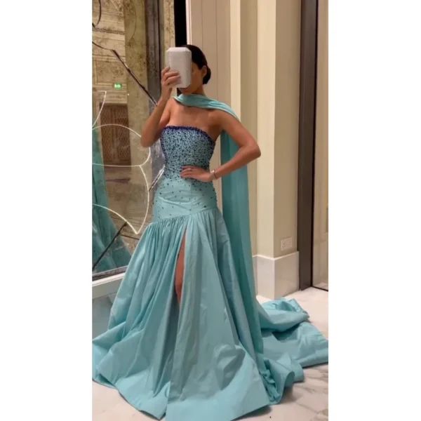 Indie Strapless Prom Dresses A-Line Plus size Formal Dress Sleeveless Evening Gown Beading Open Leg Party Gowns customized 2025 - Image 5