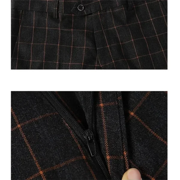 Burgundy Plaid Men's Suit Pants, Business Casual Trousers, Asian Size 29-38, Blue Gray Available, Black Striped Pant - Image 4