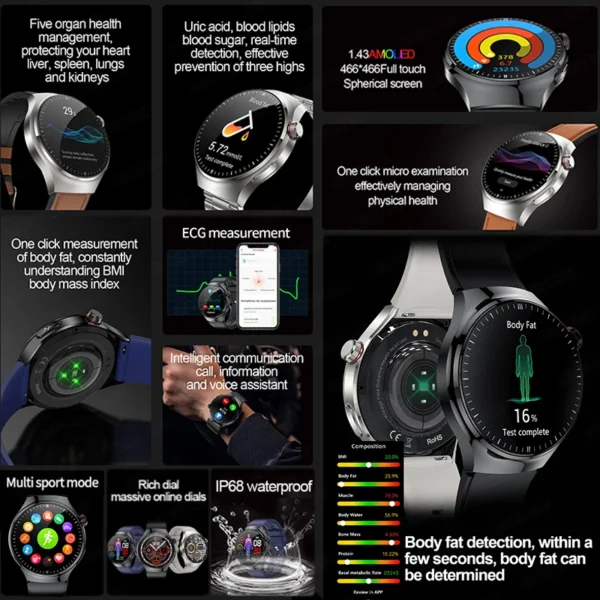 2024 Medical Grade Smartwatch – Blood Sugar, Lipid, Uric Acid Monitoring, ECG+PPG, Body Temperature, Bluetooth Call, Health Tracker - Image 3