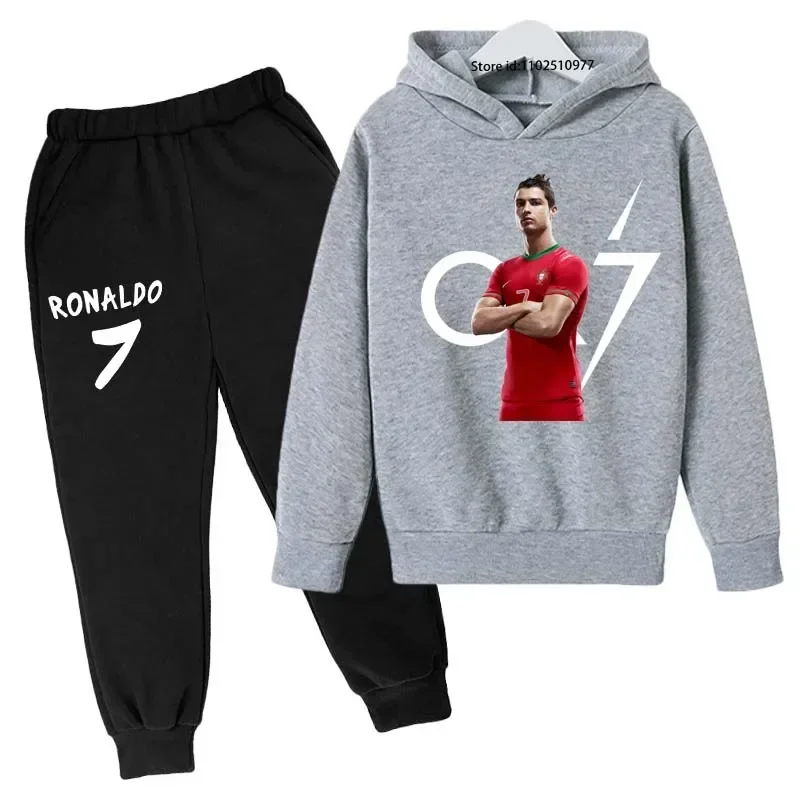 Kids Spring Autumn Football Idol Cr7 Print 2pcs Hoodie+Pants Set Tracksuits 3-13 Years Boy Girls Casual Baby Children Clothes - Image 2