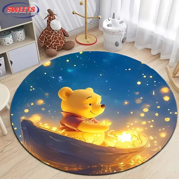 3D Miniso Disney Cartoon Winnie The Pooh Round Carpet Living Room Children's Bedroom Sofa Doormat Floor Rug Anti-slip Decor Mat - Image 5
