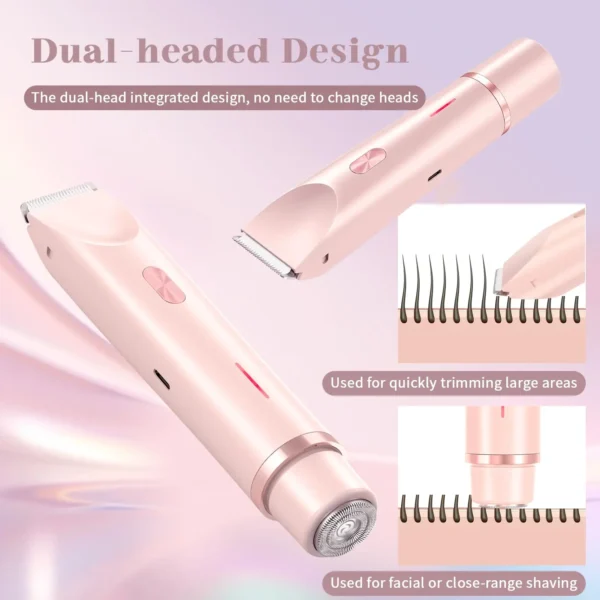 Electric Shaver for Women Waterproof Wet & Dry Hair Razors 2 in 1 Double Head Dual Bikini Hair Trimmer Detachable Head Shaver - Image 2