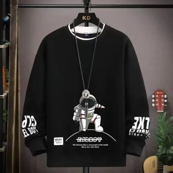 Autumn Men's Sweatshirt Adolescent Astronaut Printed Long Sleeve T-Shirt Fashion Men's Clothing Grey O Neck Harajuku Top New - Image 4