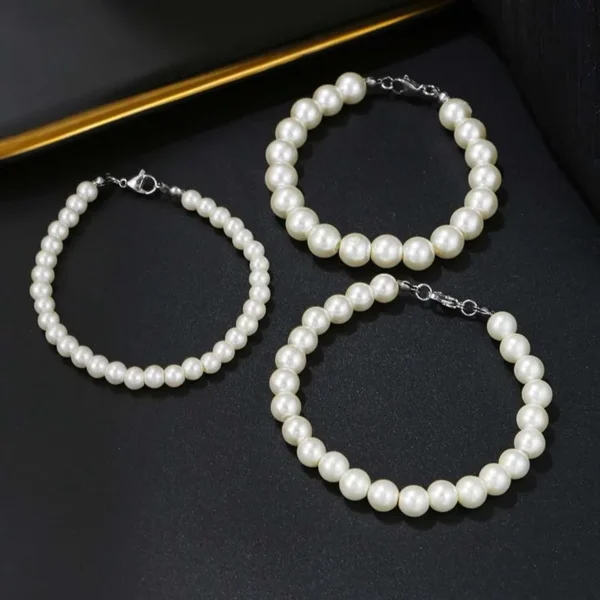 6/8/10mm Stainless Steel White Glass Pearl Beaded Bracelets For Men Women Fashion Jewelry Bracelets Wedding Party Gifts