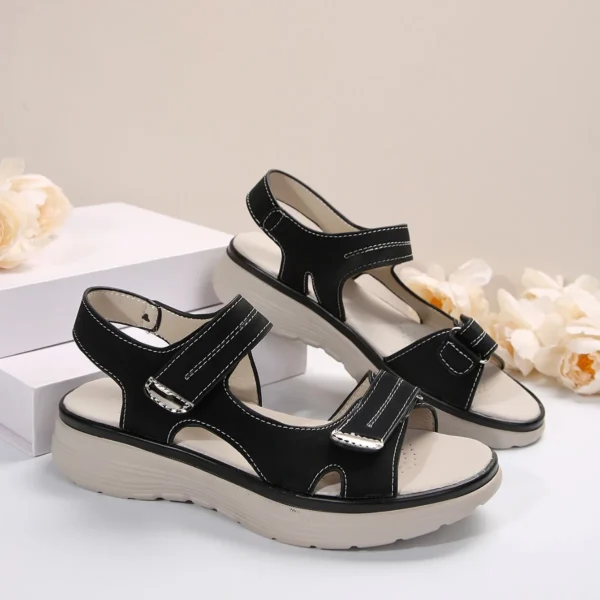 Women's Solid Color Casual Sandals, Platform Ankle Buckle Soft Sole Walking Wedge Shoes, Slingback Summer Shoes - Image 3