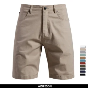 AIOPESON Men's 100% Cotton Casual Shorts, designed for ultimate comfort with a breathable, multi-pocket design. Available in 11 colors, ideal for outdoor adventures.