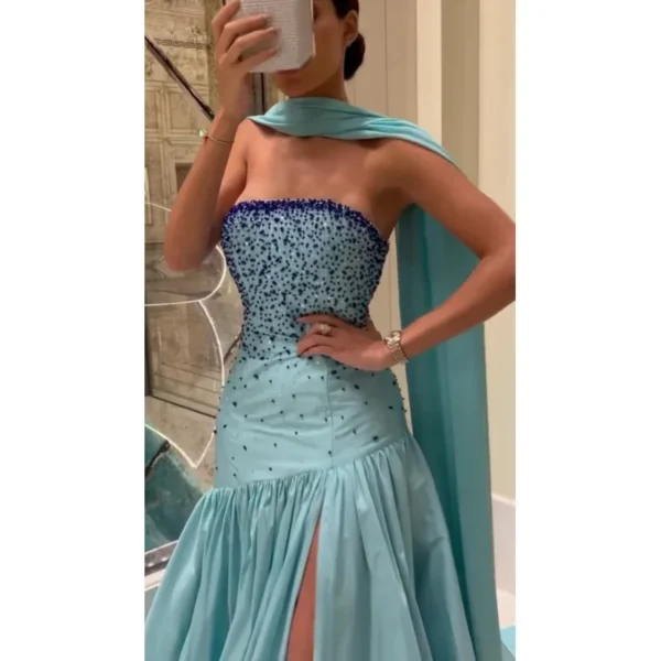 Indie Strapless Prom Dresses A-Line Plus size Formal Dress Sleeveless Evening Gown Beading Open Leg Party Gowns customized 2025 - Image 4