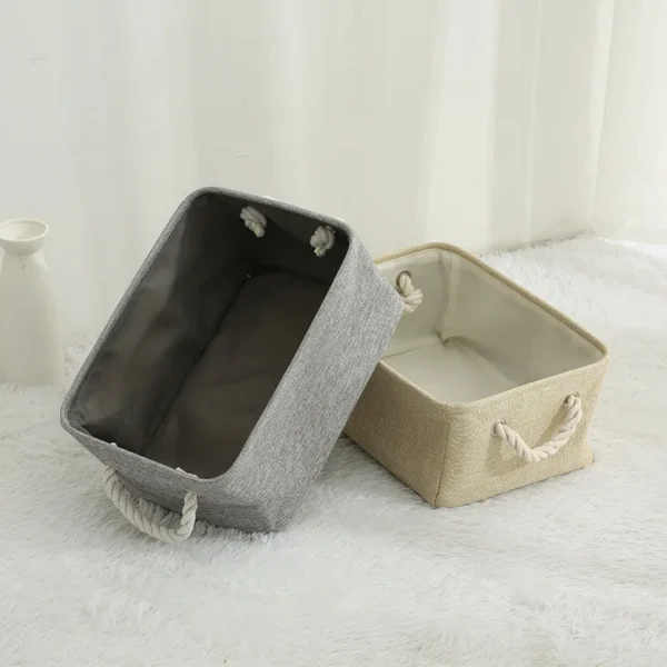 1Pc Beige/Grey Folding Storage Basket Linen Storage Fabric Wardrobe Office Bedroom Closet Toys Laundry Basket With Handle - Image 4