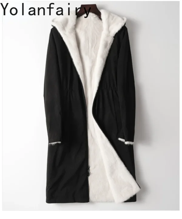 YOLANFAIRY Genuine Mink Fur Jacket for Men, Reversible Hooded Mid-Long Goose Down Winter Coat - Image 5