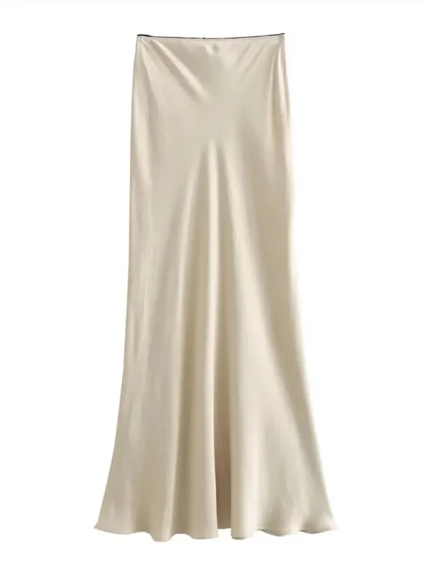 Mooyufon Women Fashion 2024 Spring New Satin Texture Bow Decoration Vintage Chic Female High Waist H Line Long Skirts Mujer - Image 5