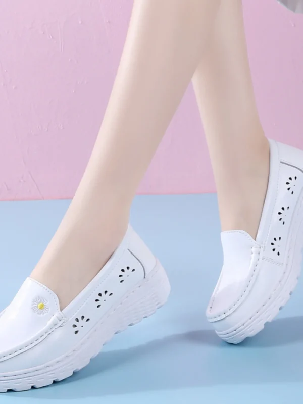 Leather Women's Shoes White Sneakers Clogs Platform Female Footwear Genuine Leather Casual Nurse Summer Creepers Dress Fretwork - Image 3
