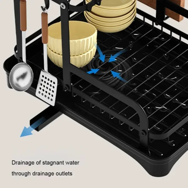2 Tier Dish Bowl Drainer Storage Rack Kitchen Dish Drying Rack with Drain Basket Countertop Dinnerware Organizer Drainboard - Image 4
