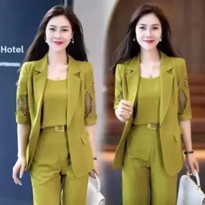 Women's Fashionable Summer 2024 Slimming Elegant Harlem Pants Suit Thin Professional Three-Piece Set New Style